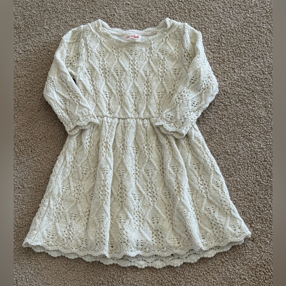 Cat & Jack Girls’ 3T Cream Gold Shimmer Knit Sweater Dress